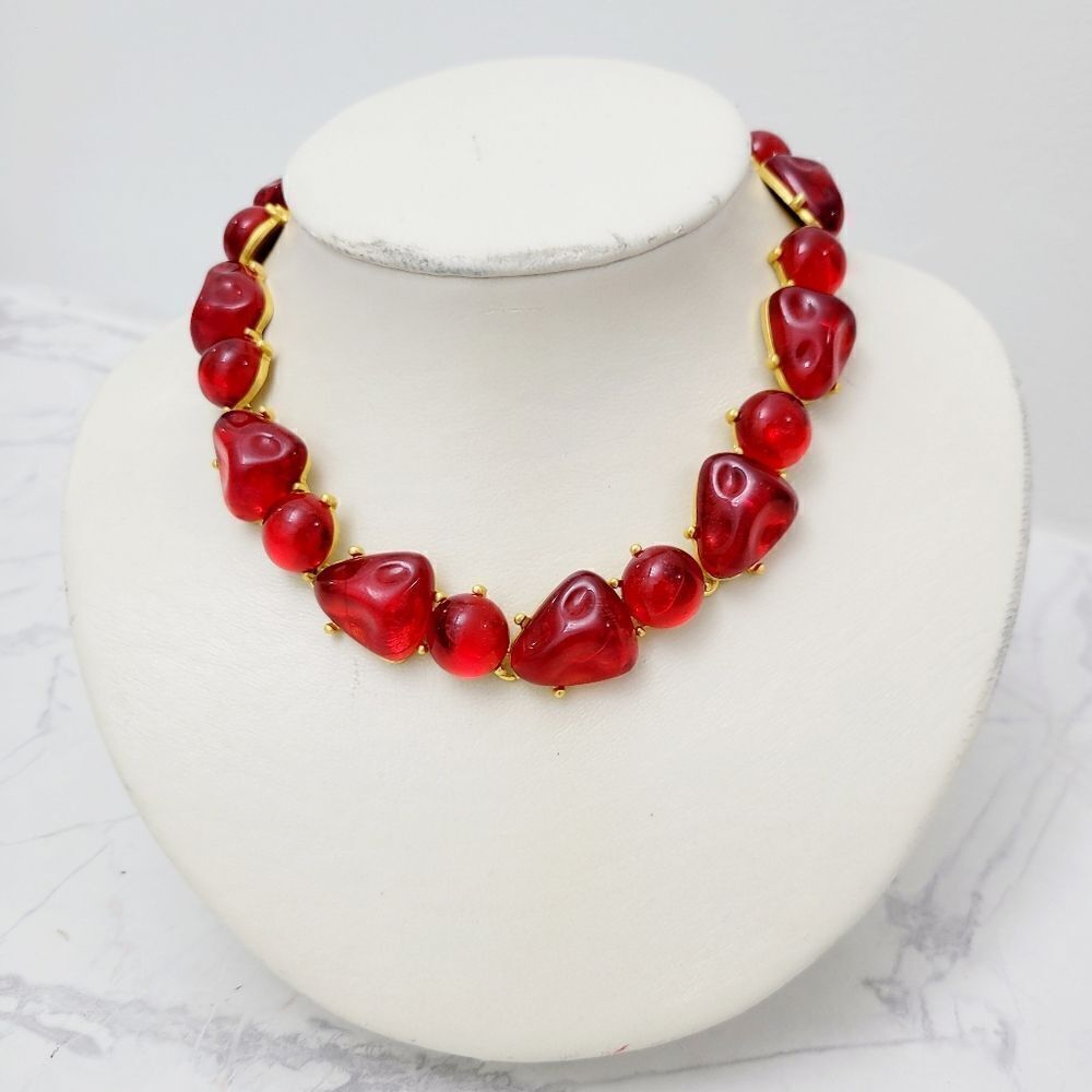 Brand New Red With Gold Tone Statement Necklace